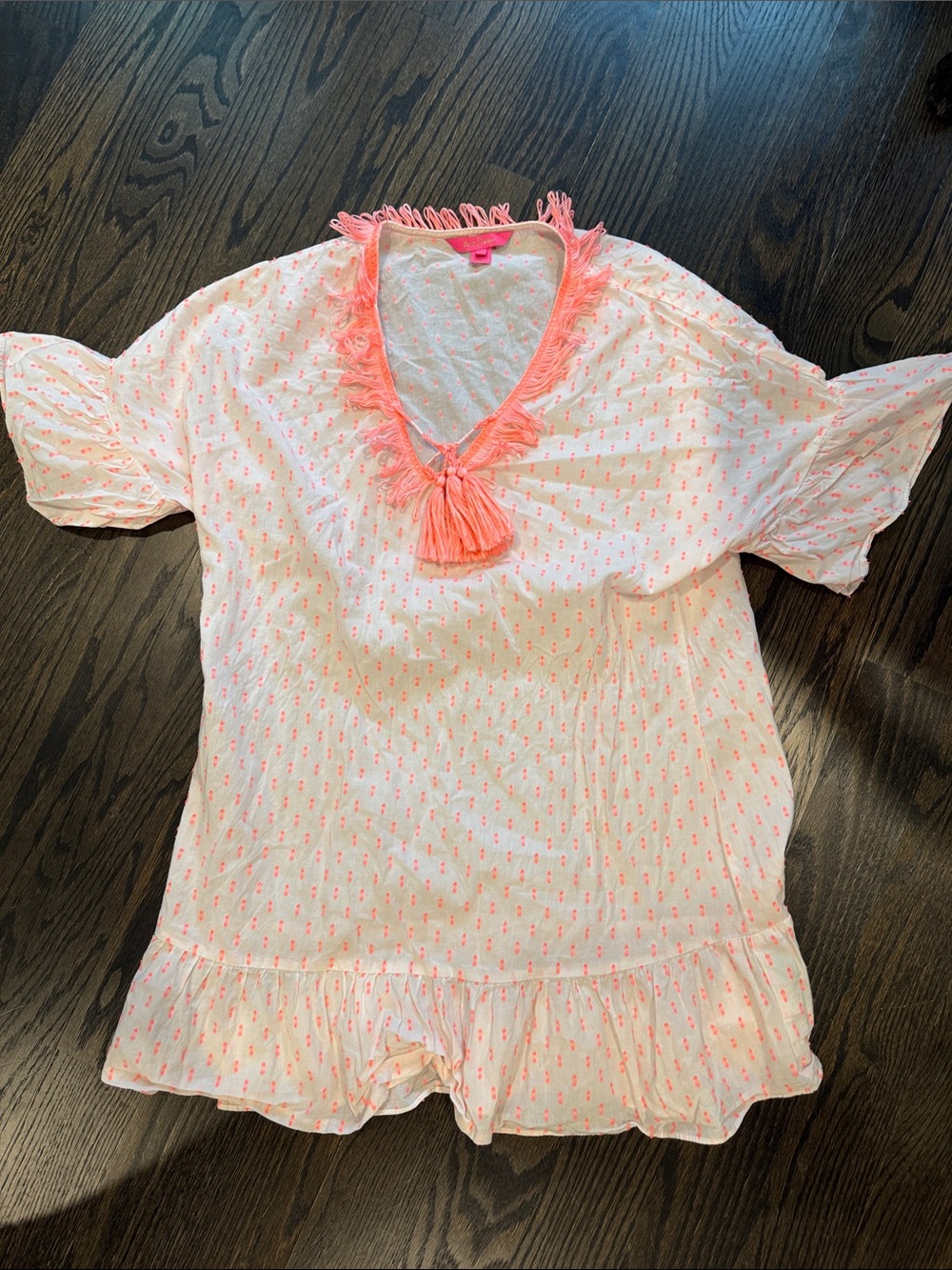 Lilly Pulitzer Pink Tassel V-Neck Ruffle Top